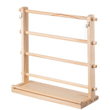 4 Tier Wooden Ribbon Organizer Rack for Craft Room, Solid Wood Ribbon Storage Holder for Sewing and Gift Wrapping