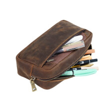 Leather Pencil Case Large Capacity Vintage Style MultiFunctional Storage Bag for School and Office