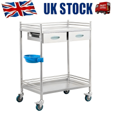 2 Drawer Stainless Steel Dental Medical Lab Cart Portable Utility Trolley
