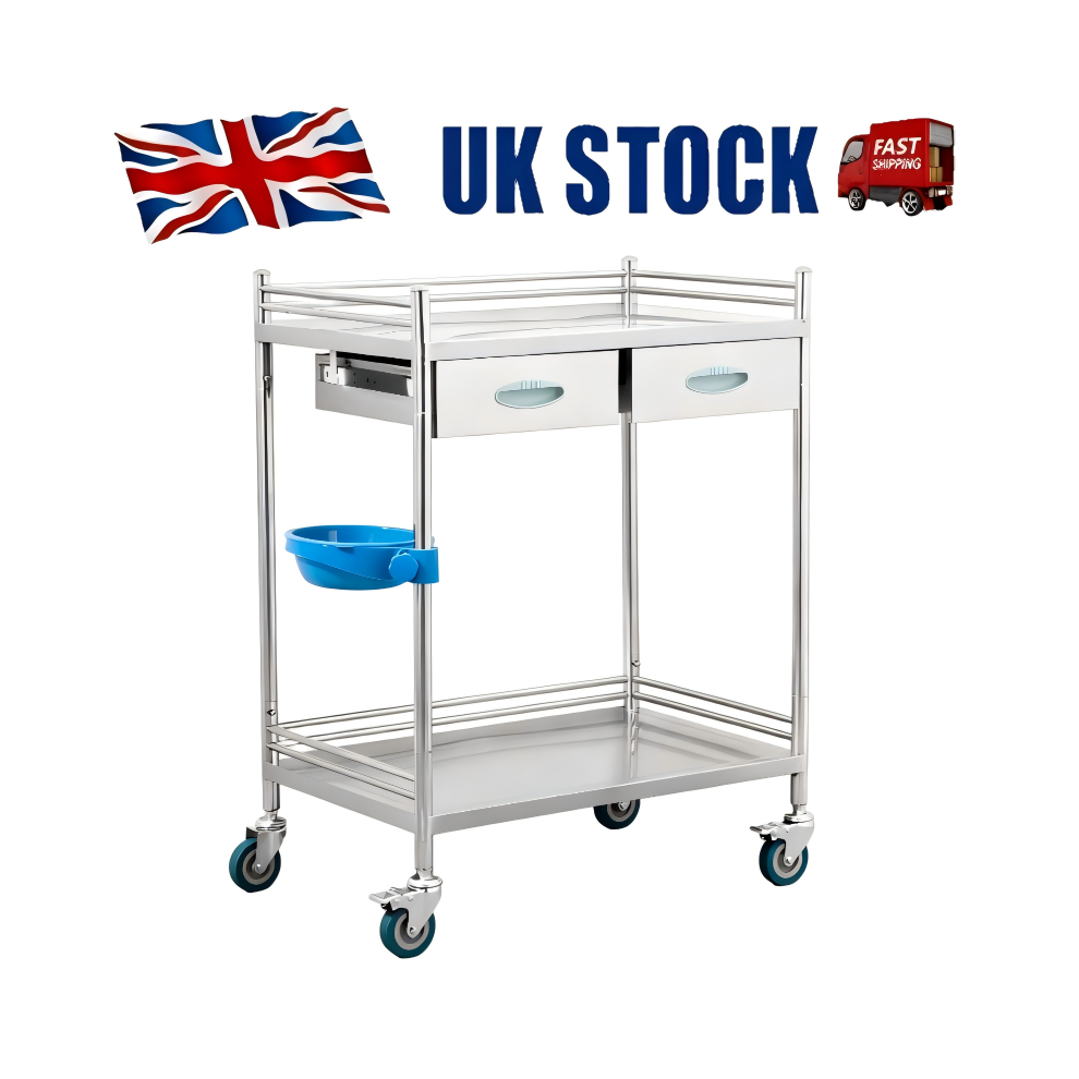 2 Drawer Stainless Steel Dental Medical Lab Cart Portable Utility Trolley 703052660108
