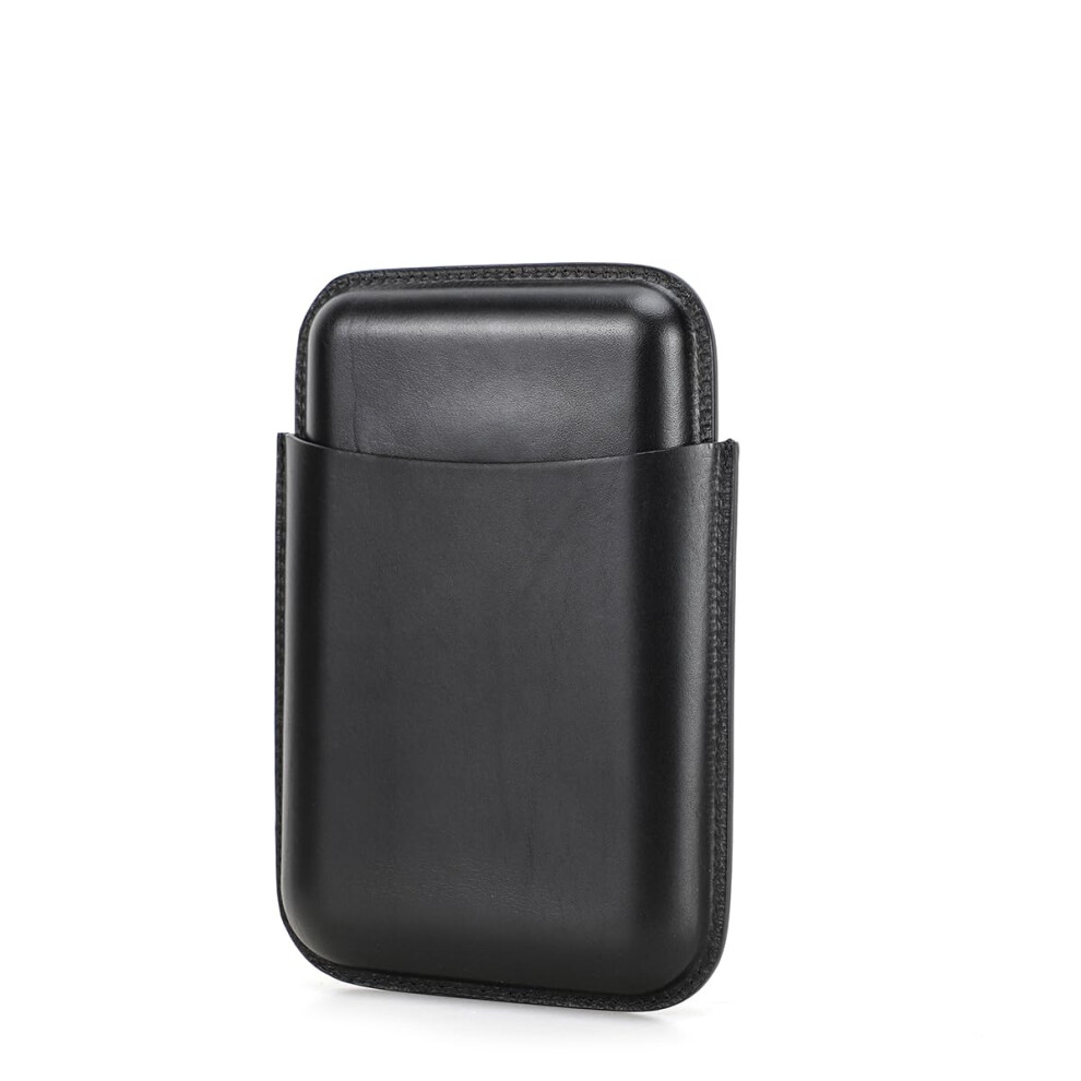 Black Italian Vegetable Tanned Leather Cigar Case, Luxury 4Cigar Holder With Elegant Gift Box