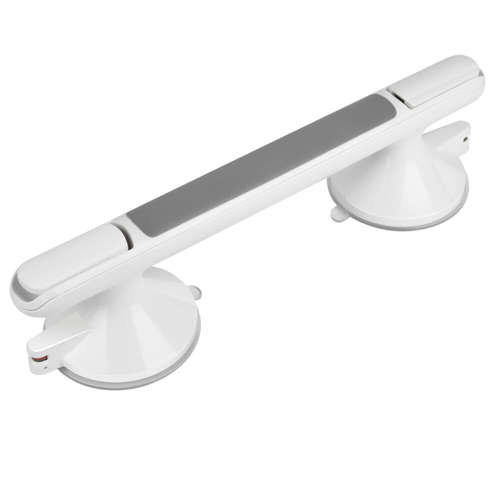 White Shower Grab Bar 13 Inch With Secure Suction Attachment Nonslip Grip For Elderly And Seniors