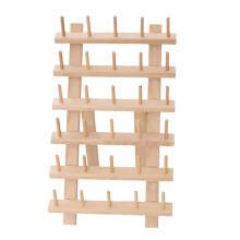 Wooden Thread Rack Organizer – 30 Spool Foldable Wooden Holder with Hanging Hooks for Sewing and Embroidery