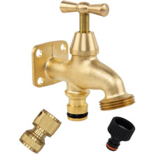 Brass Garden Tap Kit - 3/4in BSP Outdoor Bib Tap with Hose Connector Female Tap Adaptor and Quick Connect Tap - Classic Handle - MYPURECORE