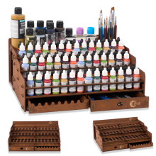 Acrylic Paint Organizer for Miniatures, 98‑Bottle Large Capacity Rack with Drawer and Removable Brush Holder