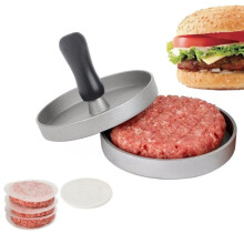 Household Food Grade Aluminum Alloy Kitchen Non-stick Coating Pressure Meat Patty Cake Hamburger Mold with 40 PCS Sided Silicone P
