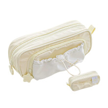 Large Capacity Pencil Case Waterproof Yellow Drawstring Pen Organizer Multi Pocket Stationery Bag