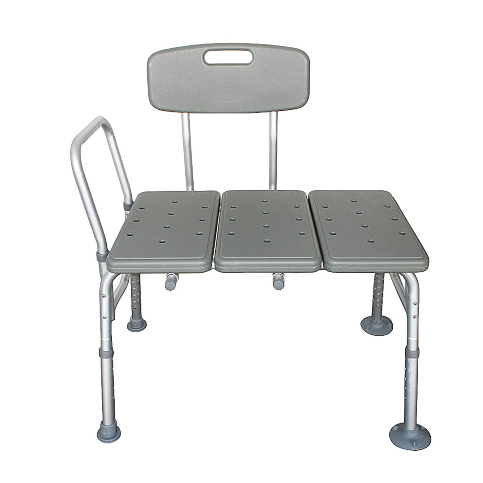 Grey Adjustable Shower Transfer Bench With Back And Arms, NonâSlip Bathtub Chair For Elderly,