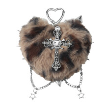 Vintage geïnspireerde pluche liefdessleutelhanger met-bruin