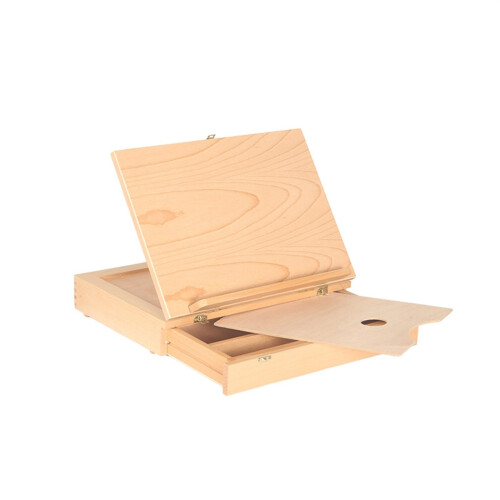 Wood Tabletop Easel with Adjustable Angle and Folding Storage Box, Portable Drawing Easel for Artists