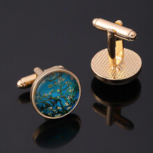 New accessories: Van Gogh almond tree time gemstone men's cufflinks, simple retro metal French cufflinks, alloy.