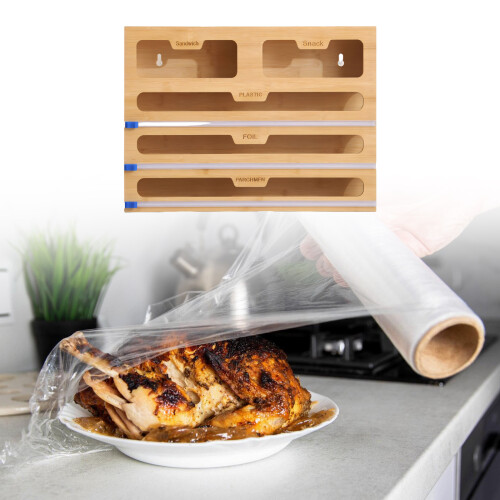 Support en bois polyvalent pour rouleaux d'emballage alimentaire 1