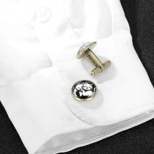 New men's cute cat cufflinks, round pattern, classic and versatile men's accessories, cuff studs, alloy.