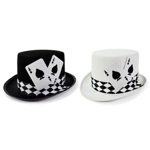 Elegant Top Cap Poker Card Pattern Tall Hat For Theme-White 1