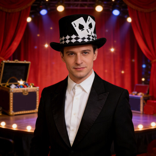 Elegant Top Cap Poker Card Pattern Tall Hat For Theme-White 2