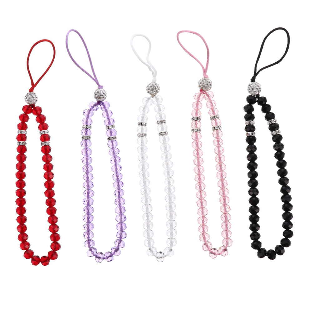 5Pcs Crystal Beaded Phone Lanyard Strap Adjustable Antilost Wrist Strap For Smartphones 9330225136330