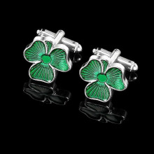 New four-leaf clover cufflink tie clip set, high-quality French fashion shirt, men's accessories, alloy.