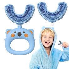 1 Pcs Manual U-shaped Toothbrush Childrenfood Grade Soft Silicone Toothbrush Head(7-14 Years Old Blue)