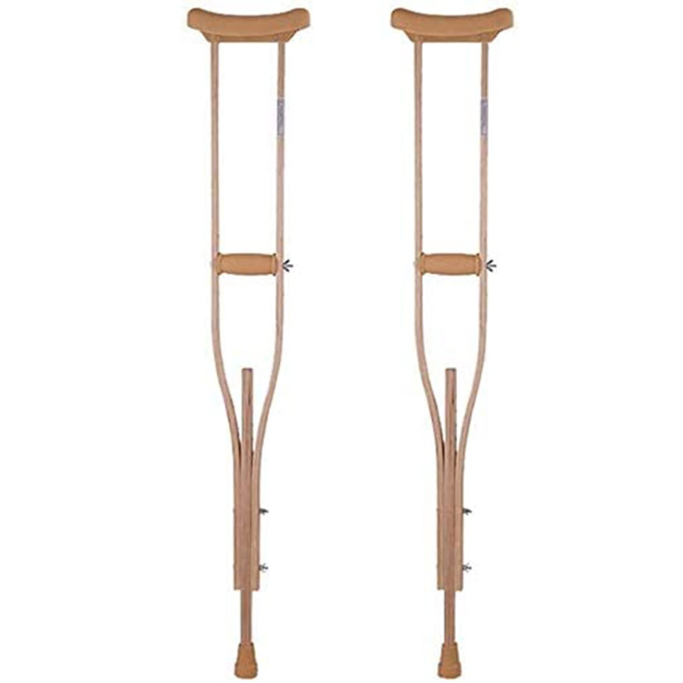 Wooden Underarm Crutches Pair, Telescopic Adjustable Height, Lightweight Ergonomic Support for Adults and Teenagers