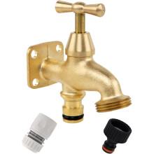 Brass Garden Tap Kit with 3/4in BSP Outdoor Bib Tap Female Tap and Female Hose Connector Quick Connect Water Tap Classic Handle - MYPURECORE