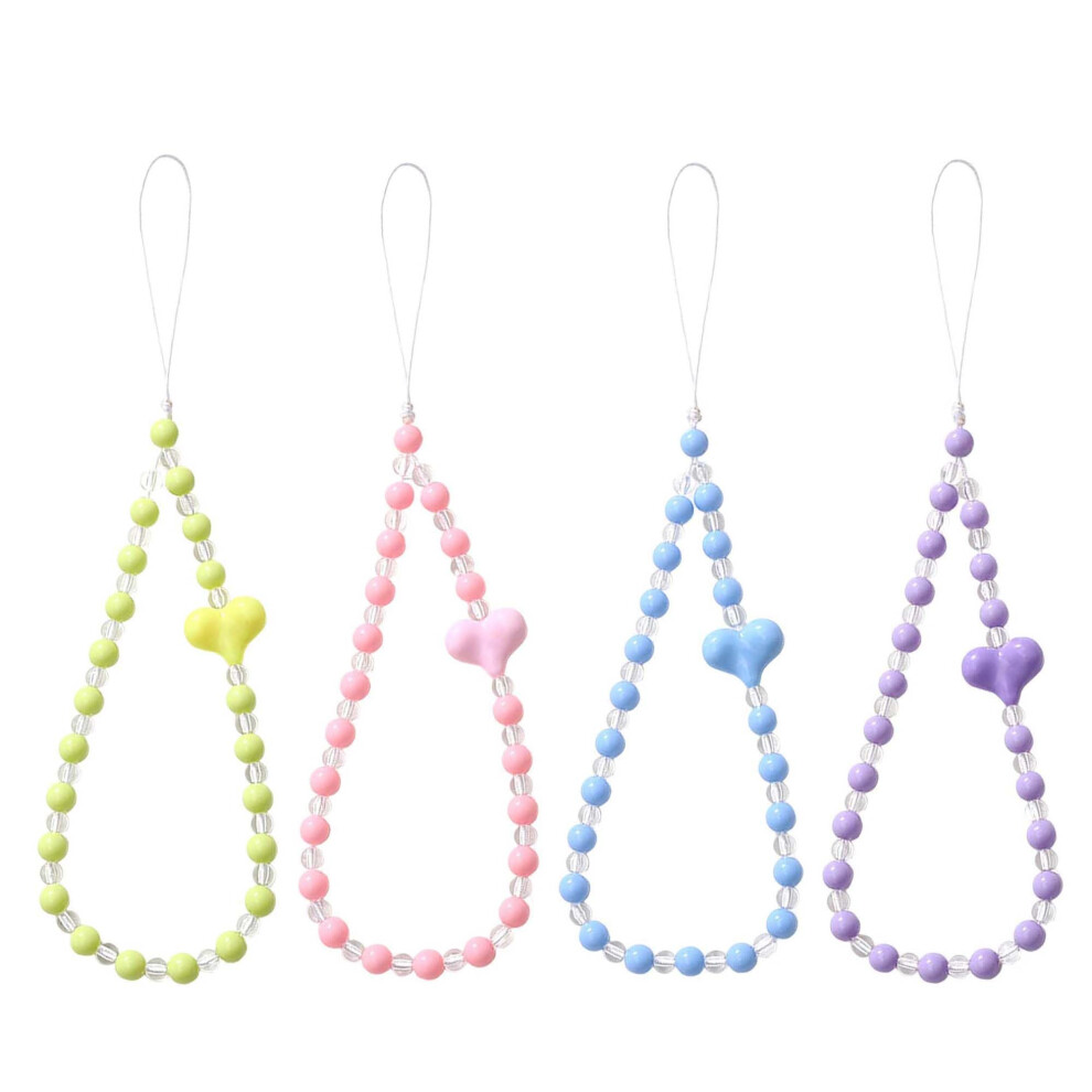 4Pc Colorful Heart Beads Phone Charm Strap Cute Beaded Lanyard For Mobile, Keys, Camera, Accessories 9771547671039