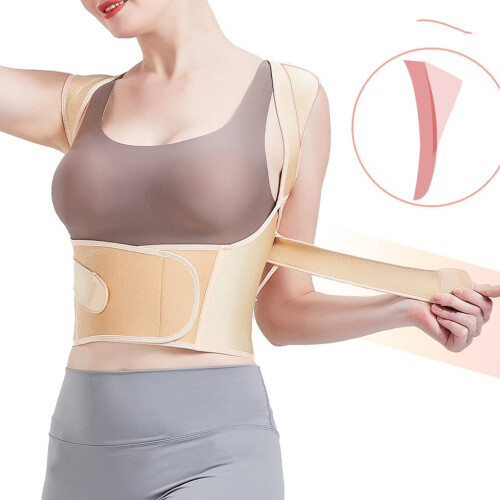 Adjustable Posture Corrector and Back Brace with Breathable Mesh Design for Improved Clavicle Support, Beige Medium 2