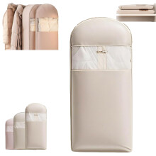 Garment Bag for Hanging Clothes with Self Compression Zipper, Space Saving Beige Large Travel Storage