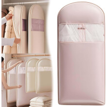 Large Pink Garment Bag with Self Compression Zipper, Wrinkle Protection, Space Saving Hanging Storage