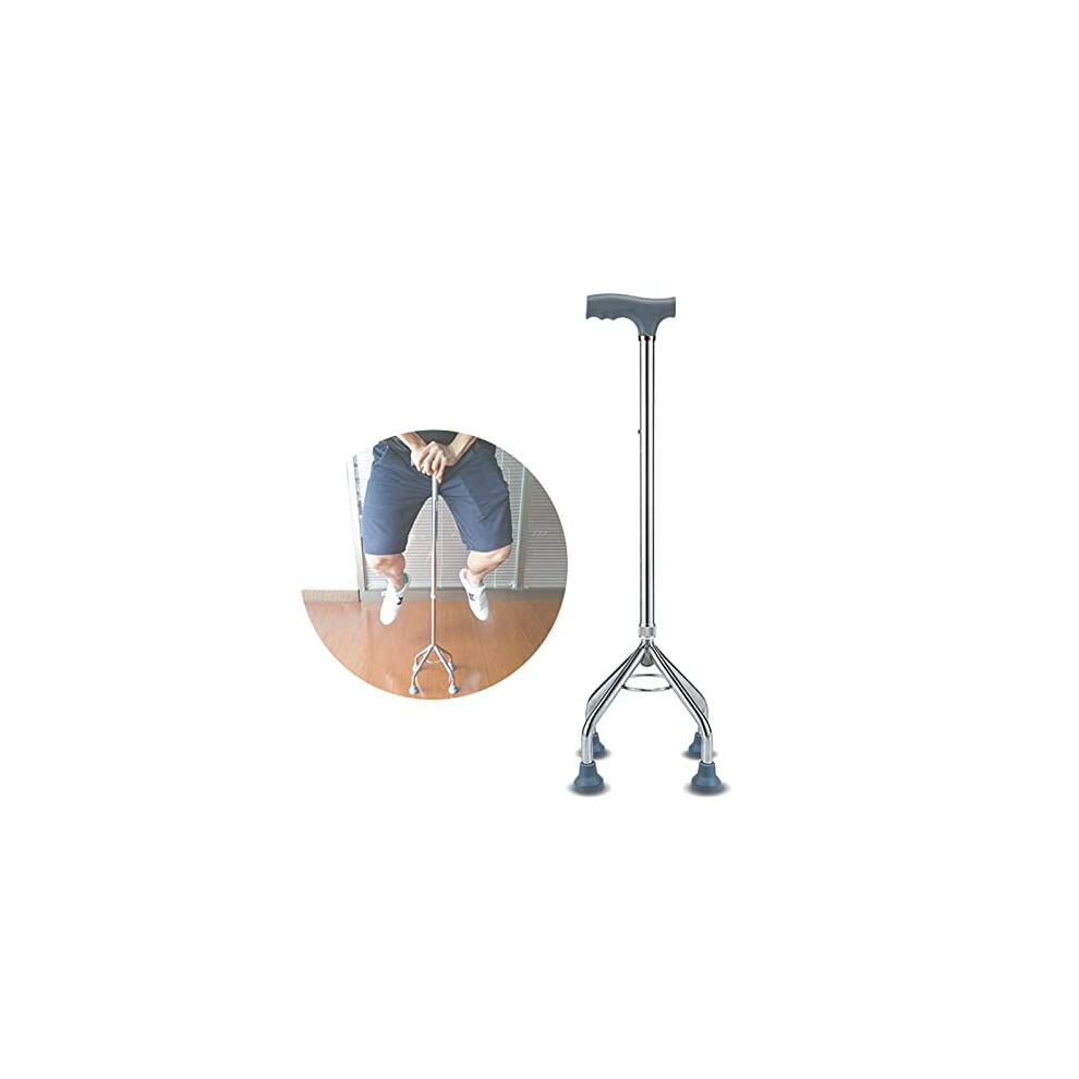 Silver Adjustable Quad Walking Cane For Seniors With Fourleg Stable Base And Ergonomic Comfort Grip,