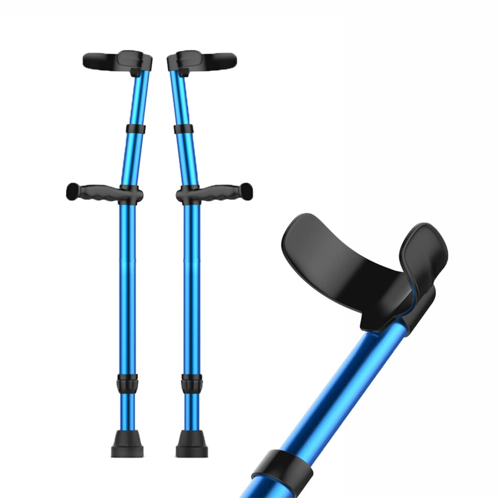 Adjustable Elbow Crutches for Adults, Open Cuff Aluminum Walking Crutches with Ergonomic Nonslip Grip, Blue Pair