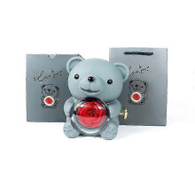 (Grey bear box) Christmas Teddy Bear Jewelry Box With Love You Envelope Necklace Eternal Rose Flower for Girl Mother's Day