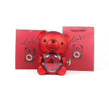 (Red bear box) Christmas Teddy Bear Jewelry Box With Love You Envelope Necklace Eternal Rose Flower for Girl Mother's Day