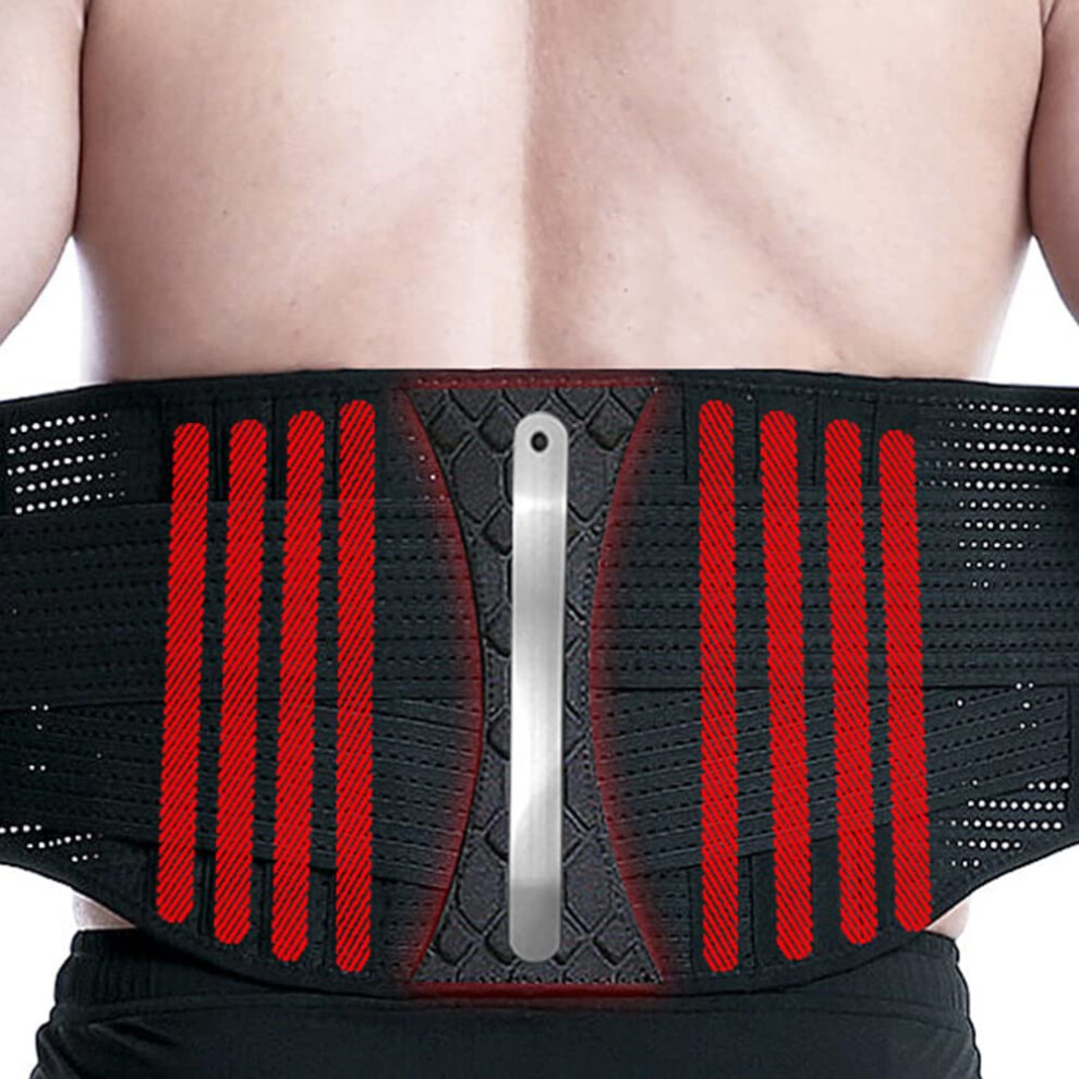 Back Support Belt for Lower Back Pain Relief, Breathable DoubleLayer Lumbar Brace with Adjustable Straps