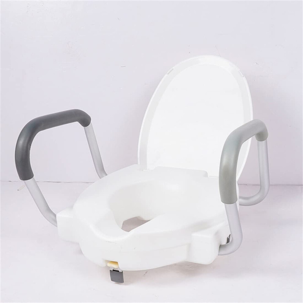 Raised Toilet Seat with Arms and Lid for Elderly, Comfortable Non Slip Handles, Fits Standard and Elongated Toilets