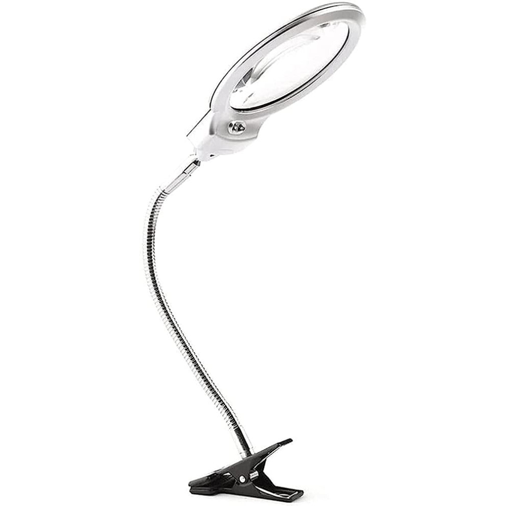 LED Magnifying Lamp with Clamp, Dual 2.5X 5X Lens, Flexible Metal Hose for Reading and Soldering
