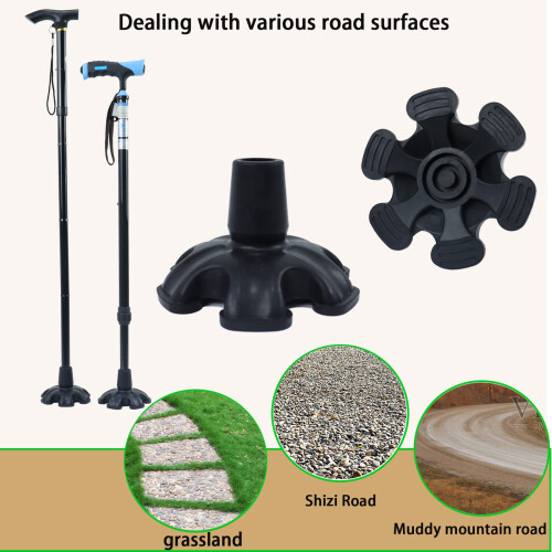 Cane Tip Replacement 3/4 Inch, Self‑Standing Quad Base, Anti‑Slip Rubber Tip for Walking Stick Stability 2