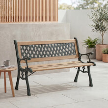(Cross Style) 3 Seater Garden Bench Wooden Seat Armrests