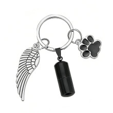 Cremation Urn Necklace Pendant Stainless Steeled Cylinder-Black