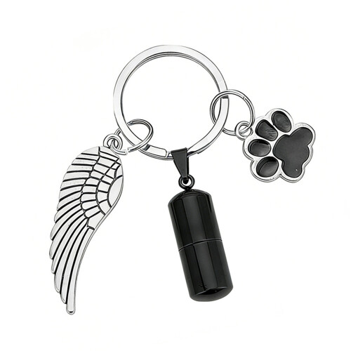 Collier commémoratif en forme d'urne cylindrique en acier-Noir