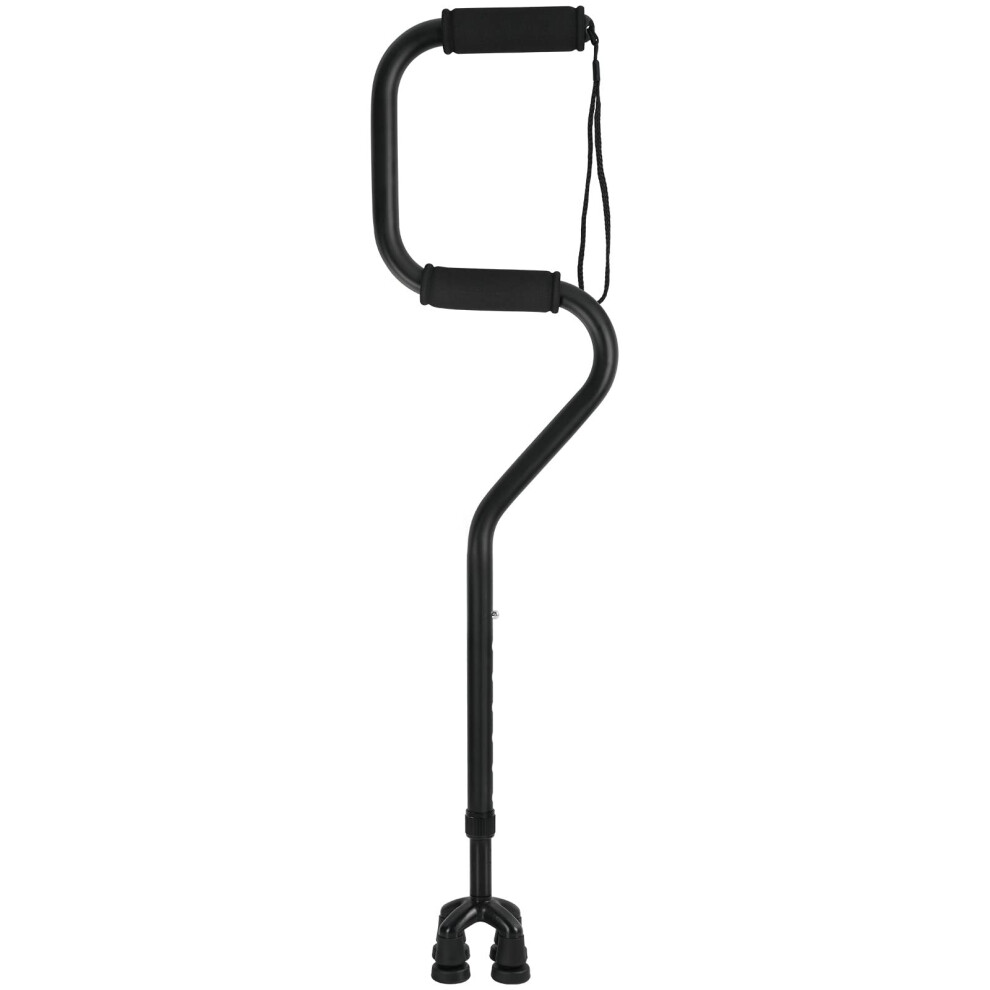 Black Adjustable Walking Cane With Quad Base, Ergonomic Foam Grip, Antislip Rubber Tip, Lightweight