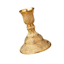 Luxuriöse antike gravierte Metallkegelkerzenhalter,-Gold kurz