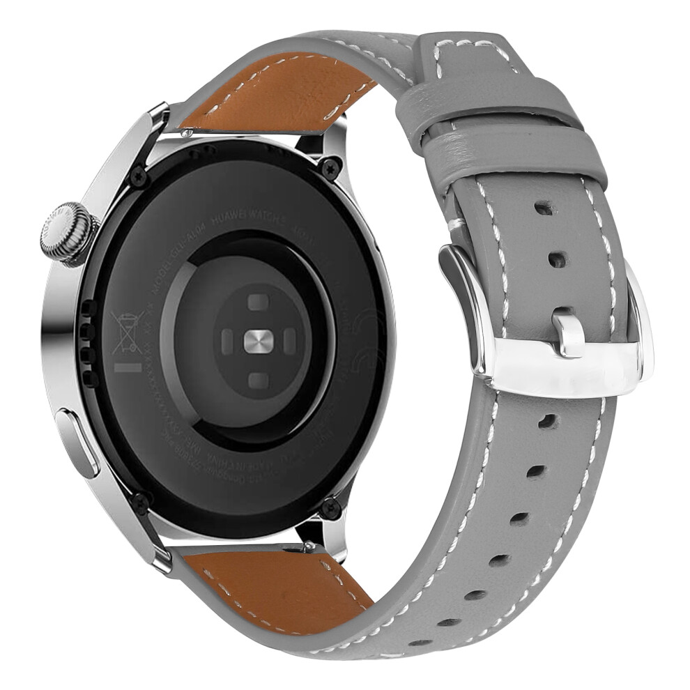 (Light ) 22Mm Leather Watch Band For Huami Amazfit Gtr 47Mm Wristband Replacement With Stitching Grey 6914295573177