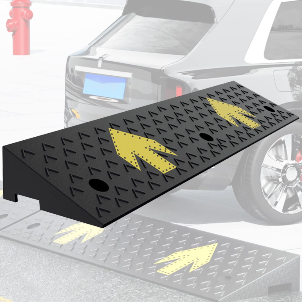 Heavy Duty Rubber Curb Ramp with AntiâSlip Surface and WaterâDrain Grooves for Driveways, Cars, Trucks, Wheelchairs (100x25x5cm)