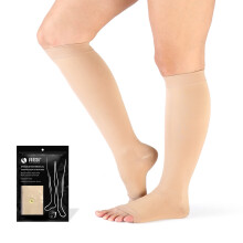 Wide Calf Compression Socks 2030 mmHg Knee Open Toe Plus Size 24 Inch for Men and Women