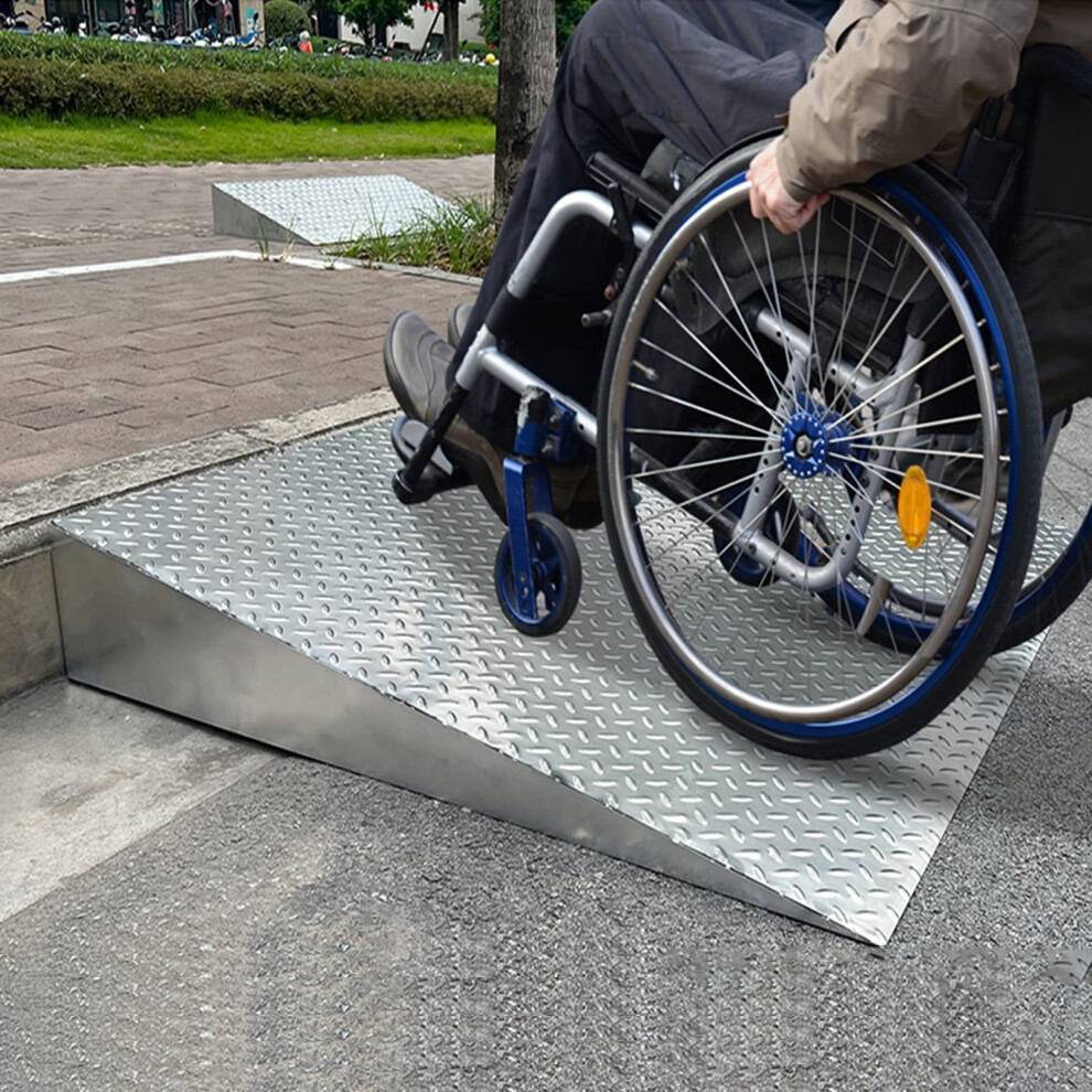 Heavy Duty Stainless Steel Wheelchair Ramp, NonSlip Curb Threshold Ramp for Doorway and Driveway, 35.4x14x5 in