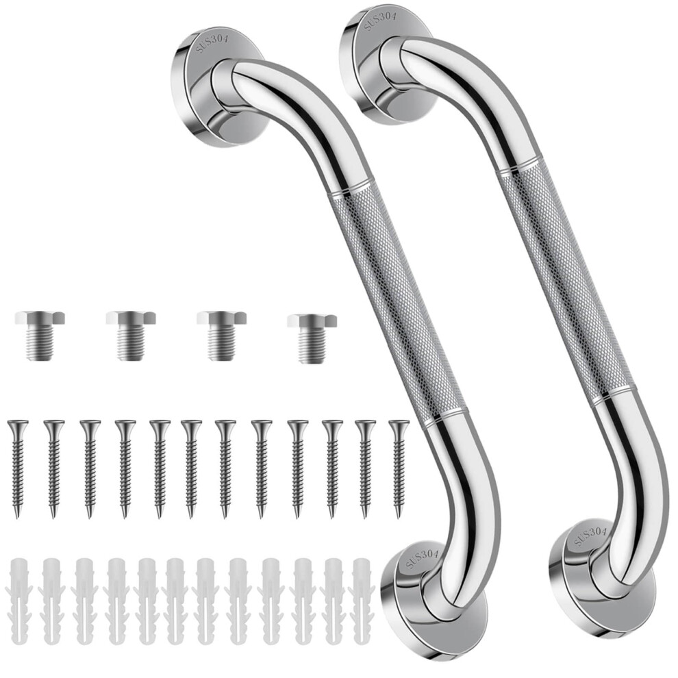16 Inch Stainless Steel Shower Grab Bars for Bathroom Safety, AntiSlip Knurled Grip, 500lbs Capacity, 2 Pack