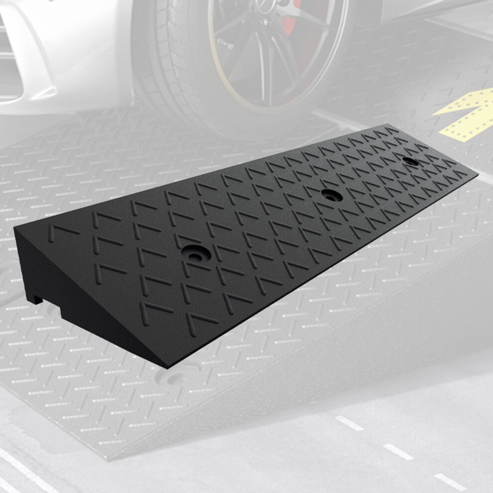 Black Heavy Duty Rubber Curb Ramp With Antislip Surface And Grid Structure For Driveway Car Wheelchair (100X25x9cm)