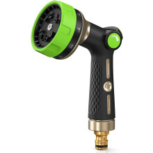 (1, Green) Heavy Duty Metal Garden Hose Spray Gun, 10 Patterns, Thumb Flow Control, High Pressure for Plants, Lawns, Car & Pet Washing, Green
