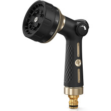 (1, Black) Heavy Duty Metal Garden Hose Spray Gun, 10 Patterns, Thumb Flow Control, High Pressure for Plants, Lawns, Car & Pet Washing, Green