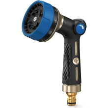 (1, Blue) Heavy Duty Metal Garden Hose Spray Gun, 10 Patterns, Thumb Flow Control, High Pressure for Plants, Lawns, Car & Pet Washing, Green